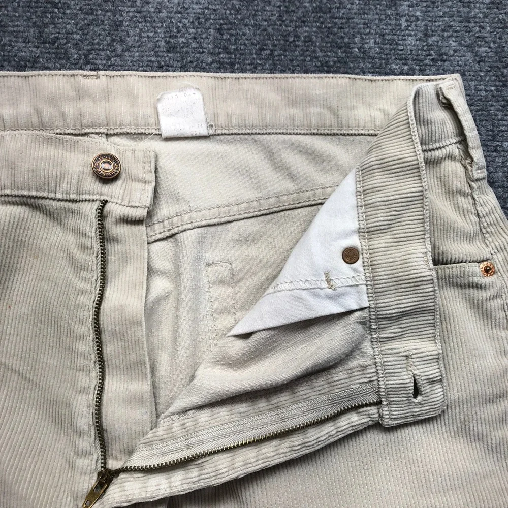 Vintage Levis Corduroy Pants Mens 37x27 Beige Tan Straight Leg Raw Hem Frayed